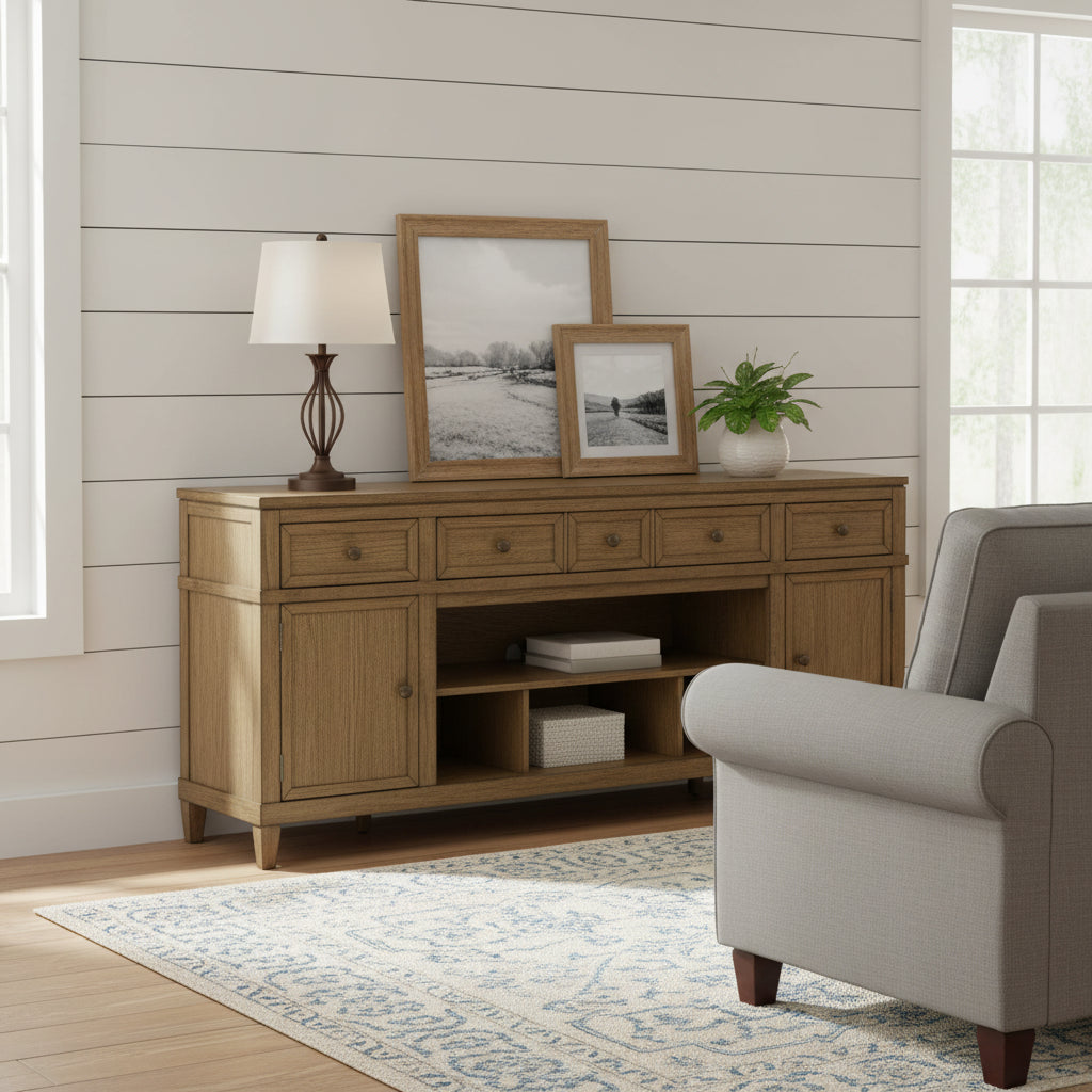 Signature Design by Ashley Sharlance Light Brown 81 TV Stand for TVs up to 93 - 81 W x 18 D x 33.38 H