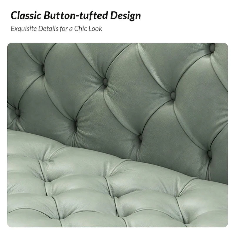 Canapé de transition en cuir véritable avec pieds en métal et dossier capitonné