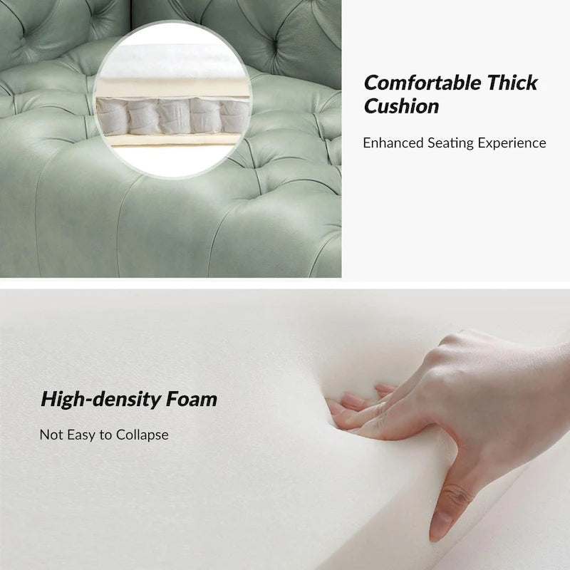 Canapé de transition en cuir véritable avec pieds en métal et dossier capitonné