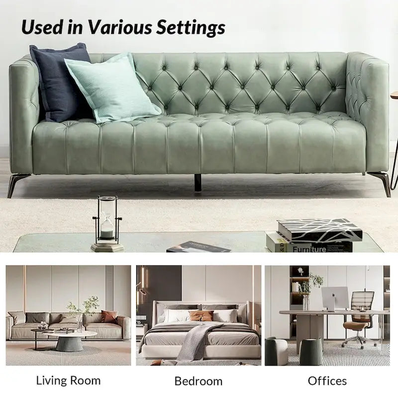 Canapé de transition en cuir véritable avec pieds en métal et dossier capitonné