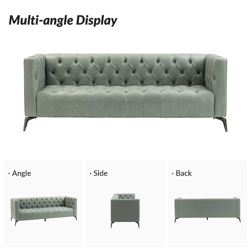 Canapé de transition en cuir véritable avec pieds en métal et dossier capitonné