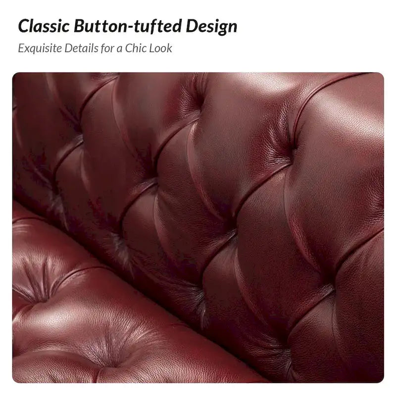 Canapé de transition en cuir véritable avec pieds en métal et dossier capitonné