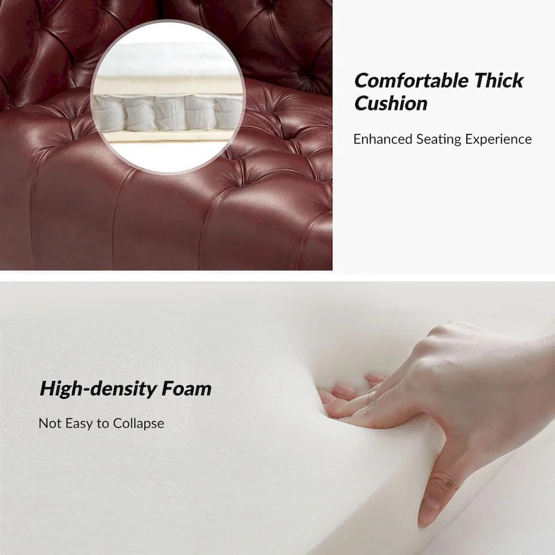 Canapé de transition en cuir véritable avec pieds en métal et dossier capitonné