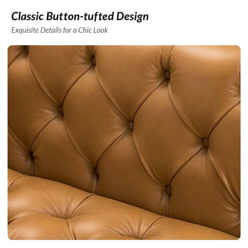 Canapé de transition en cuir véritable avec pieds en métal et dossier capitonné