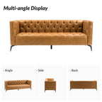 Canapé de transition en cuir véritable avec pieds en métal et dossier capitonné