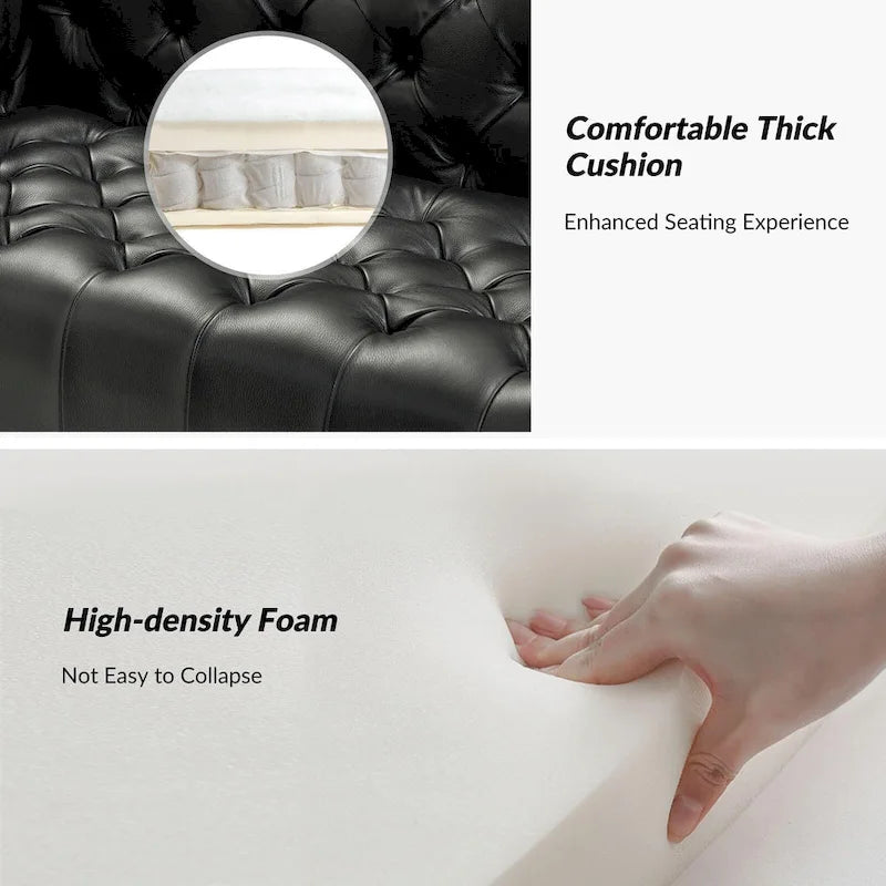 Canapé de transition en cuir véritable avec pieds en métal et dossier capitonné