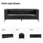 Canapé de transition en cuir véritable avec pieds en métal et dossier capitonné