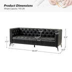 Canapé de transition en cuir véritable avec pieds en métal et dossier capitonné