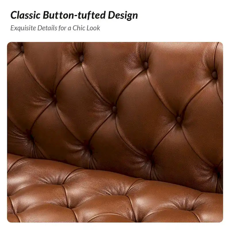 Canapé de transition en cuir véritable avec pieds en métal et dossier capitonné