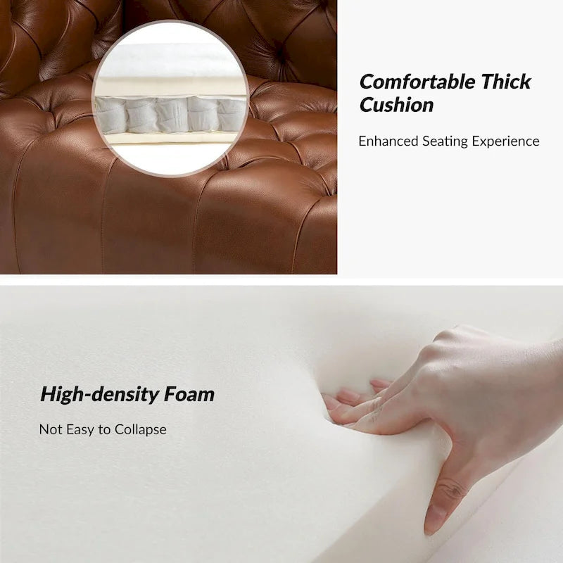 Canapé de transition en cuir véritable avec pieds en métal et dossier capitonné