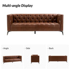 Canapé de transition en cuir véritable avec pieds en métal et dossier capitonné