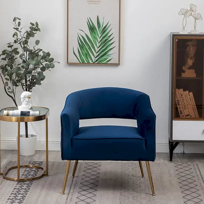 Chaise d'appoint moderne en velours SEYNAR avec dossier incurvé et pieds dorés pour le salon