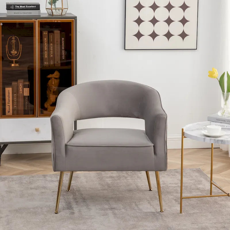 Chaise d'appoint moderne en velours SEYNAR avec dossier incurvé et pieds dorés pour le salon