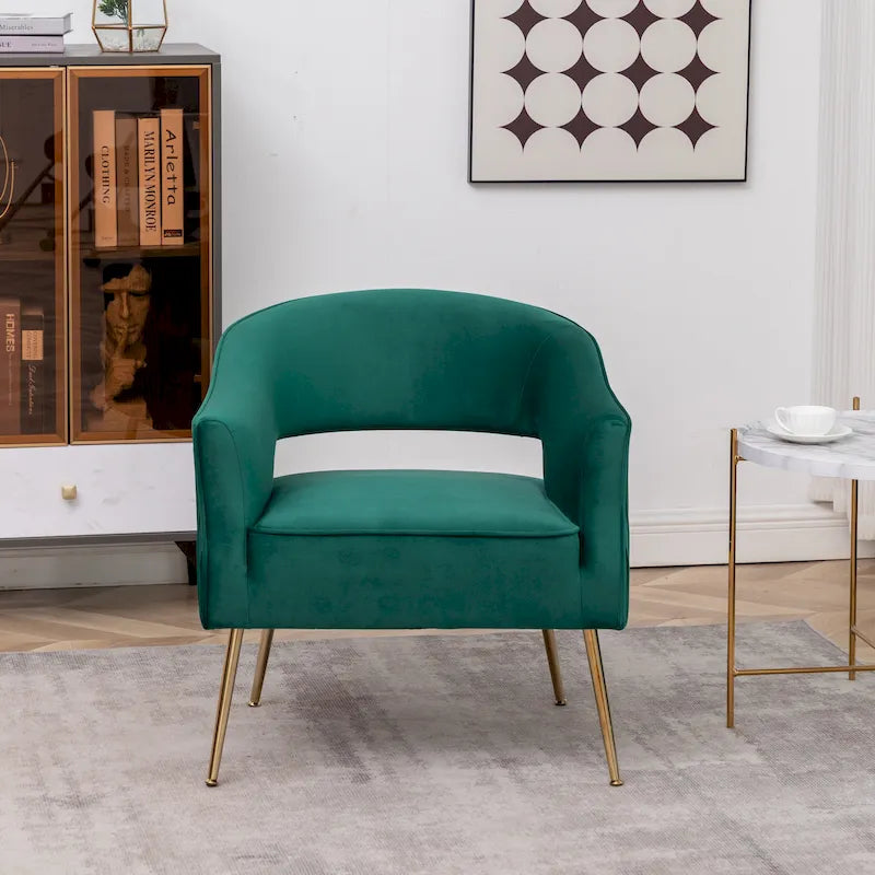 Chaise d'appoint moderne en velours SEYNAR avec dossier incurvé et pieds dorés pour le salon