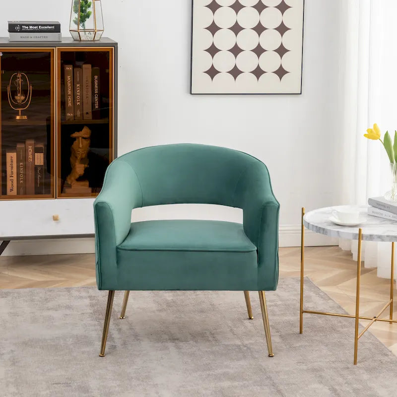 Chaise d'appoint moderne en velours SEYNAR avec dossier incurvé et pieds dorés pour le salon