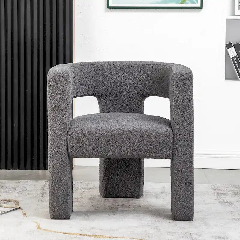 Fauteuil carré capitonné en tissu bouclé de 71 cm de large