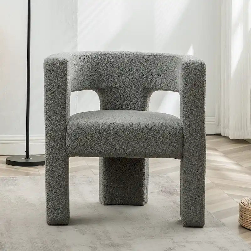 Fauteuil carré capitonné en tissu bouclé de 71 cm de large
