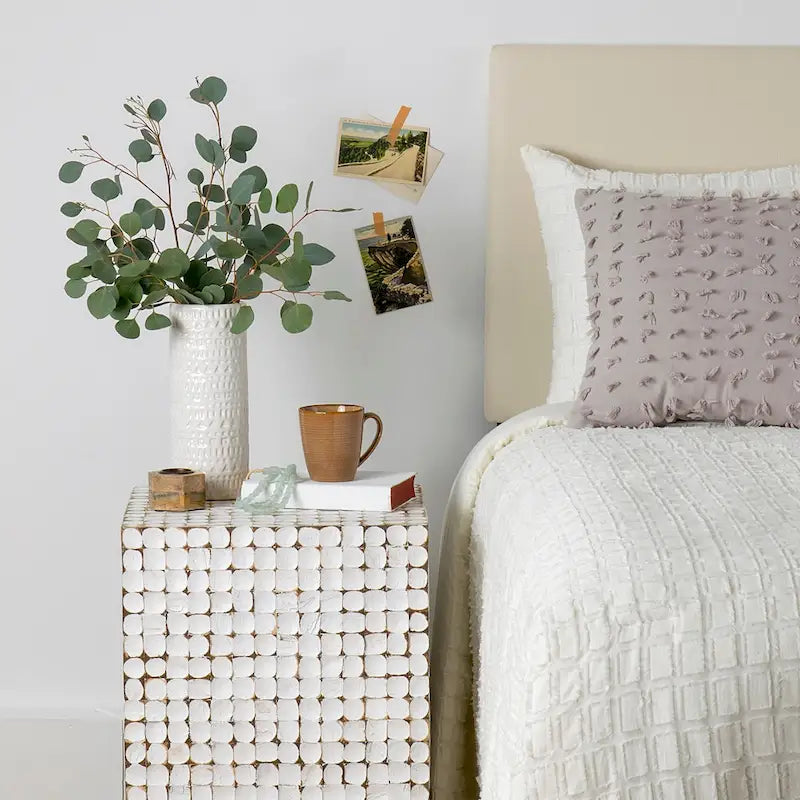 White Coconut Shell Cube Accent Table by East at Main