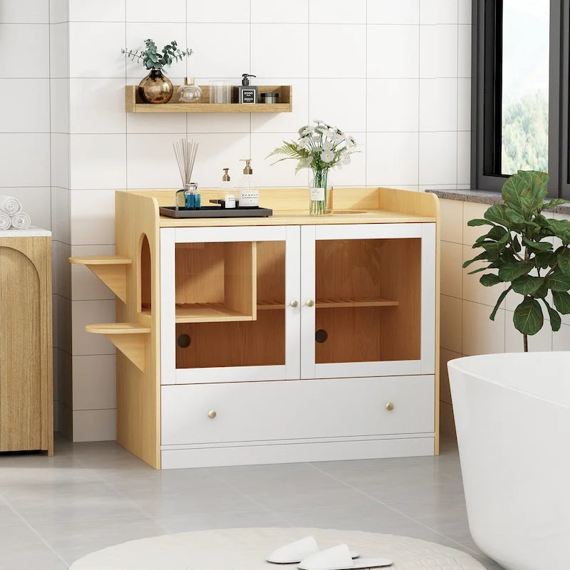 Meuble pour litière de chat avec étagère de rangement 40"