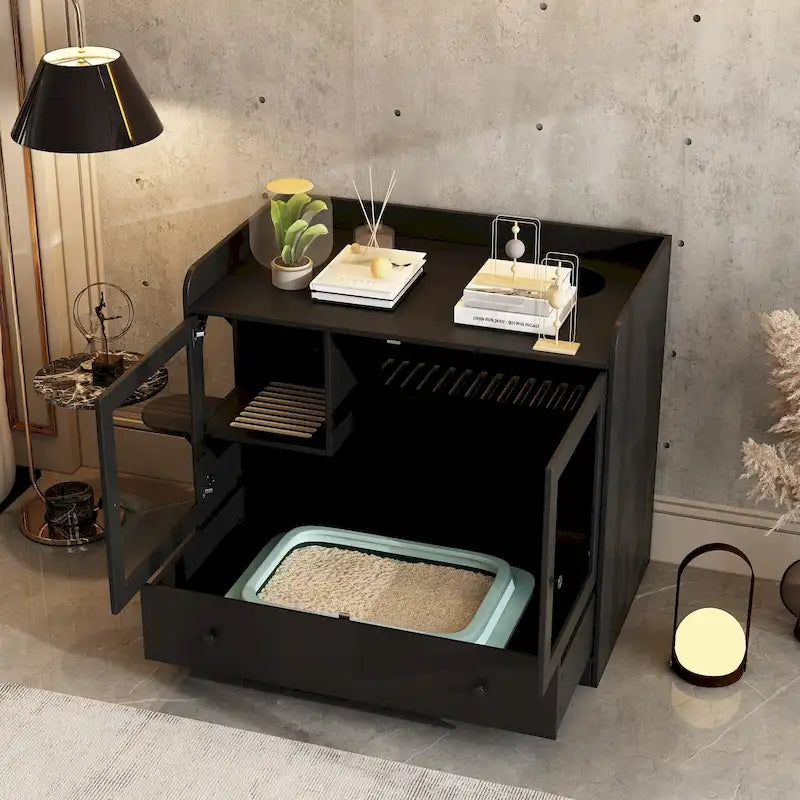 Meuble pour litière de chat avec étagère de rangement 40"