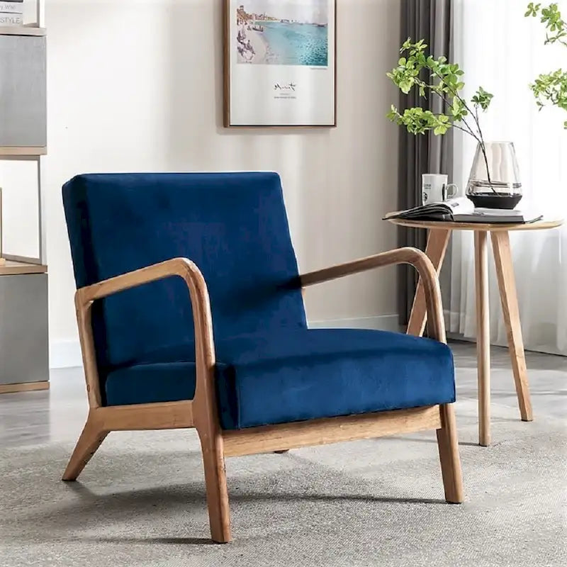 Fauteuil moderne du milieu du siècle en velours et bois