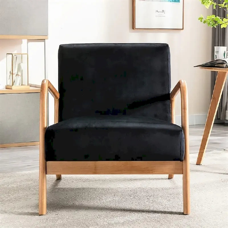 Fauteuil moderne du milieu du siècle en velours et bois
