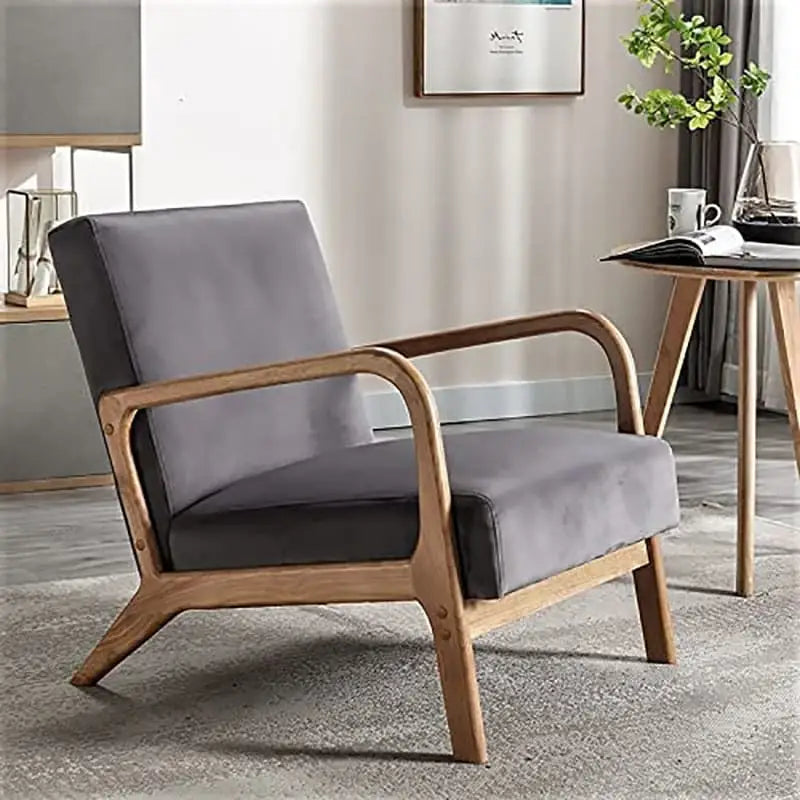 Fauteuil moderne du milieu du siècle en velours et bois