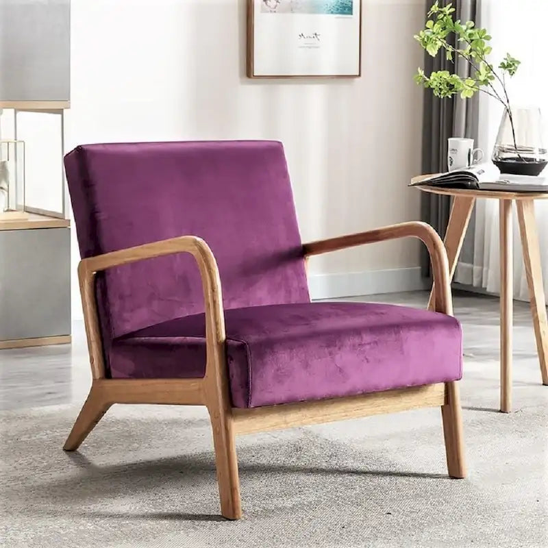 Fauteuil moderne du milieu du siècle en velours et bois