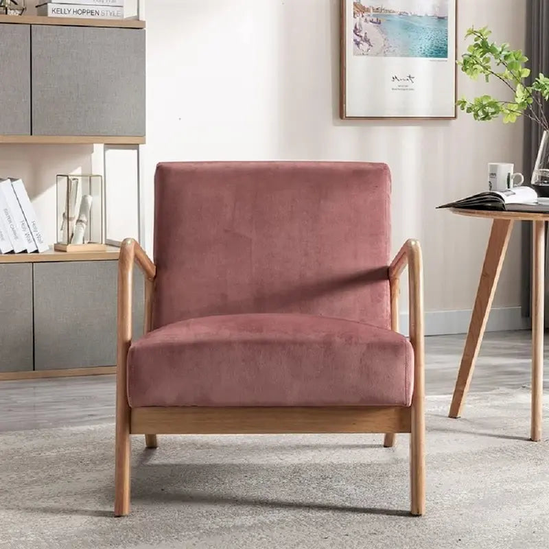 Fauteuil moderne du milieu du siècle en velours et bois