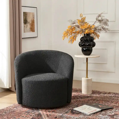 KINWELL 34 W Upholstered Boucle Swivel Barrel Accent Chair