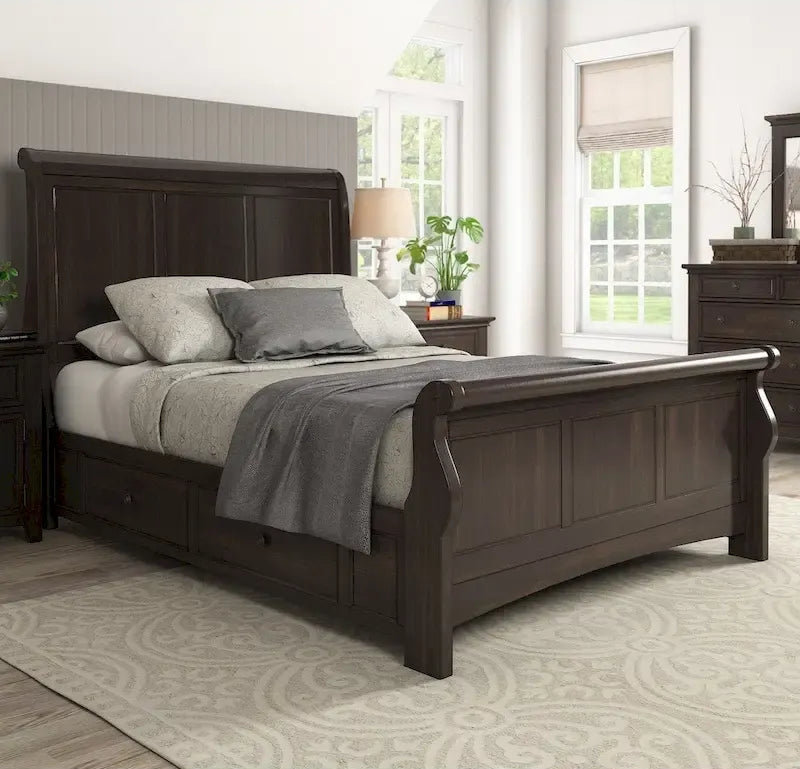 Queen Size Wood Sleigh Storage Platform Bed