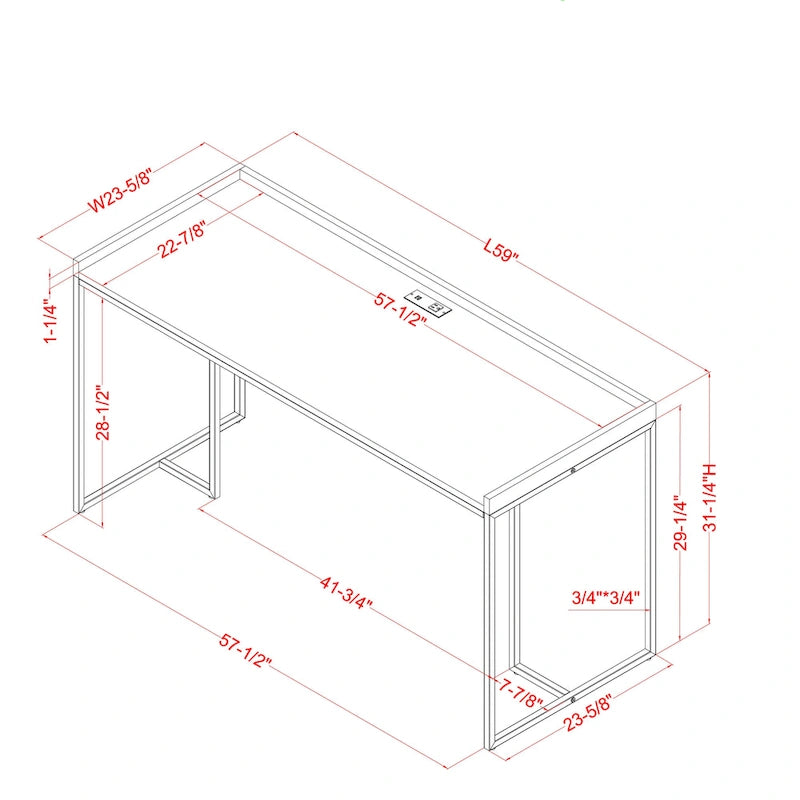 Bureau d'ordinateur en métal de 59 pouces avec ports USB par Furniture