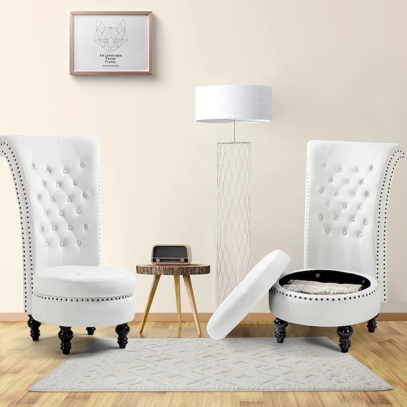Lot de 2 Chaises Trône Dossier Haut en Velours sans Accoudoirs Fauteuil d'Appoint Royal avec Rangement