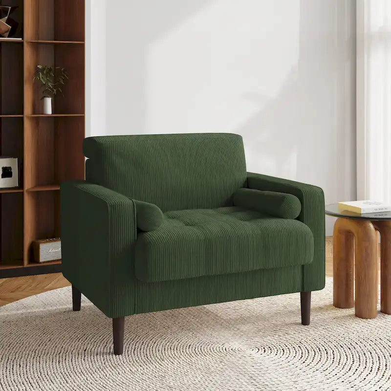 Fauteuil d'appoint large en velours côtelé moderne avec oreillers