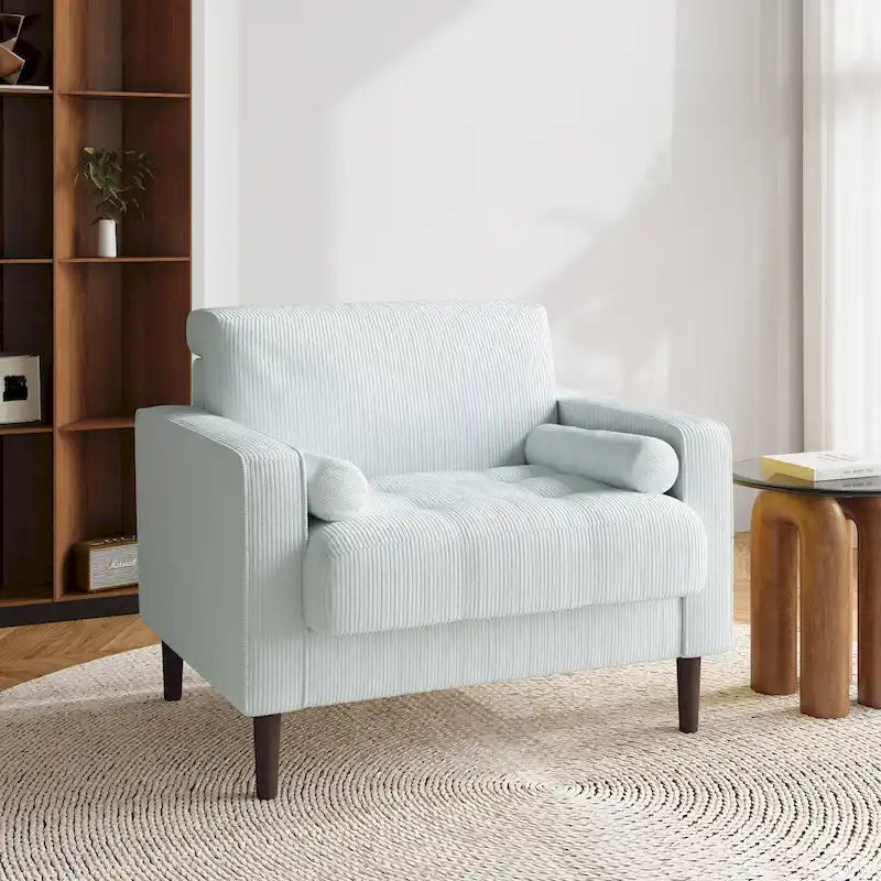 Fauteuil d'appoint large en velours côtelé moderne avec oreillers