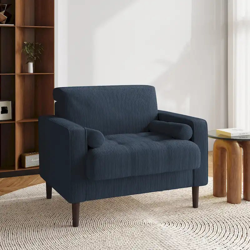 Fauteuil d'appoint large en velours côtelé moderne avec oreillers