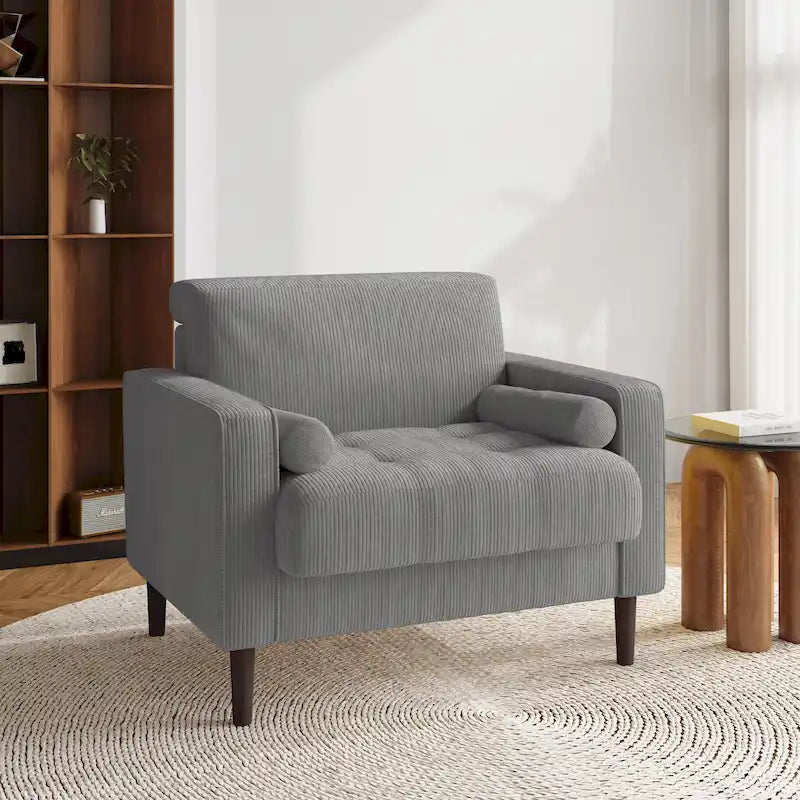 Fauteuil d'appoint large en velours côtelé moderne avec oreillers