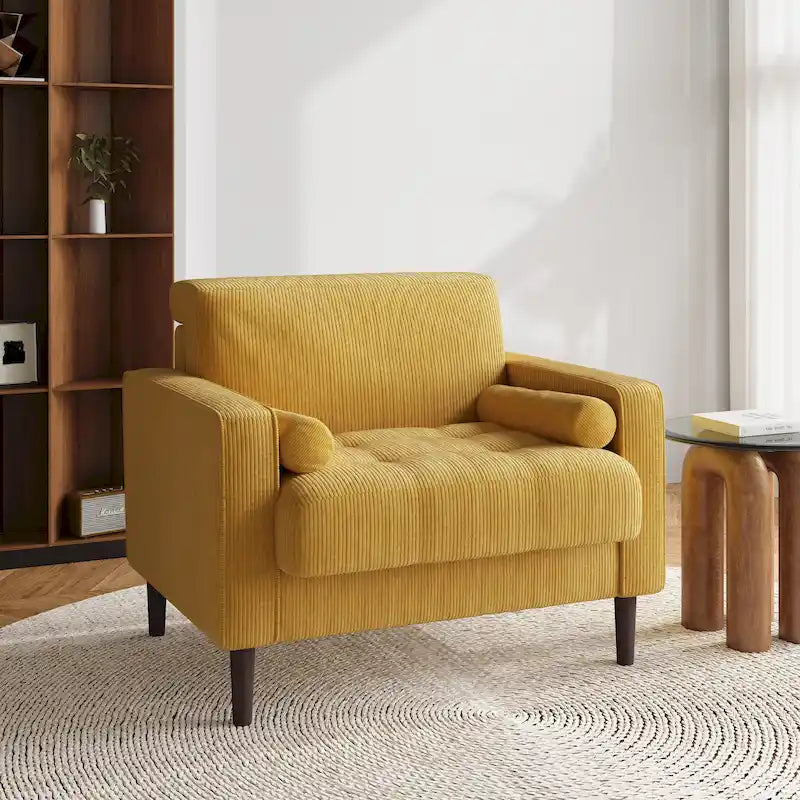 Fauteuil d'appoint large en velours côtelé moderne avec oreillers
