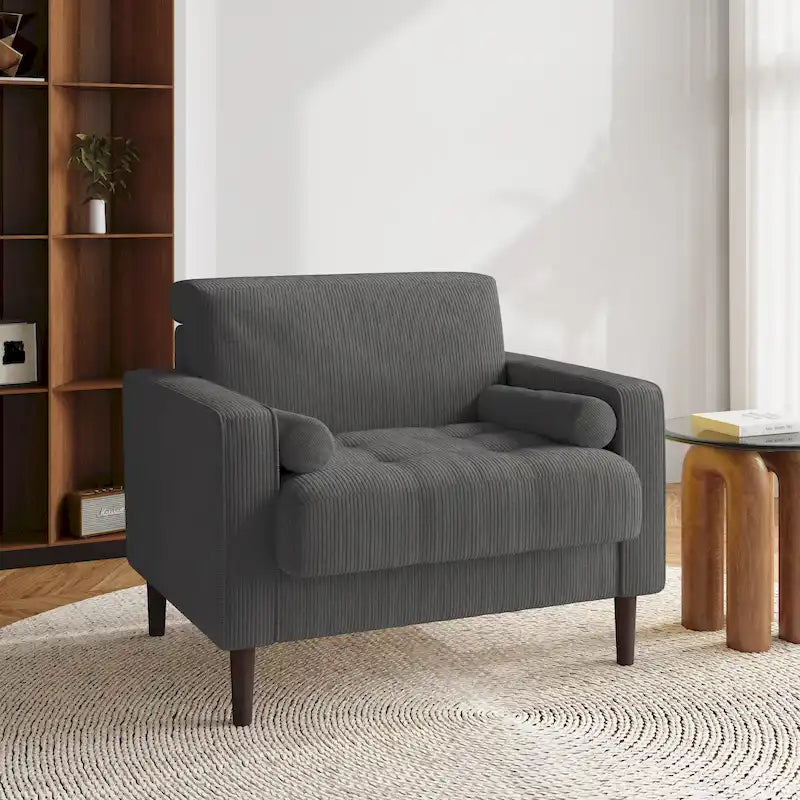 Fauteuil d'appoint large en velours côtelé moderne avec oreillers