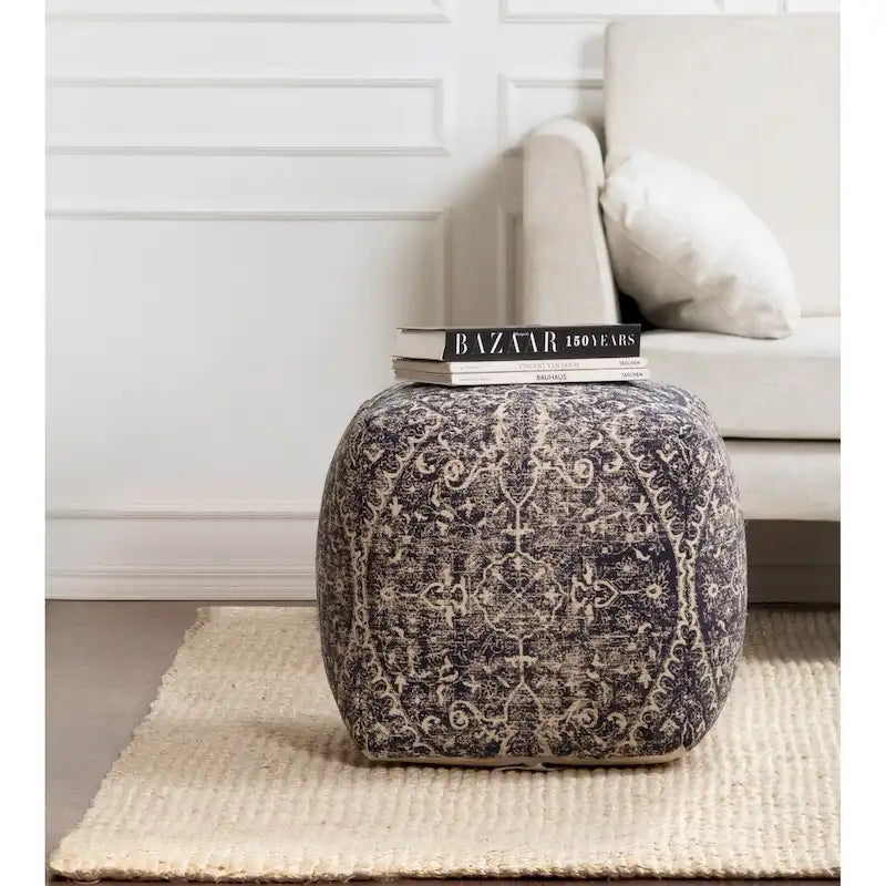 Jani Hanalei Pouf Carré Bleu et Ivoire de 50,8 cm - Repose-Pieds Fait Main pour Salon, Chambre, Crèche, Chambre d'Enfant