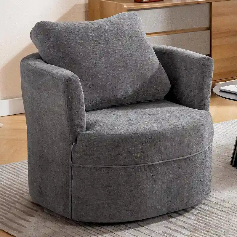 Fauteuil à accent pivotant avec accoudoirs ronds et coussin