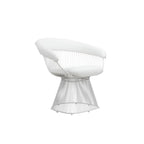 Coll 33 Inch Accent Chair, Slatted Metal Curved Back, White Faux Leather