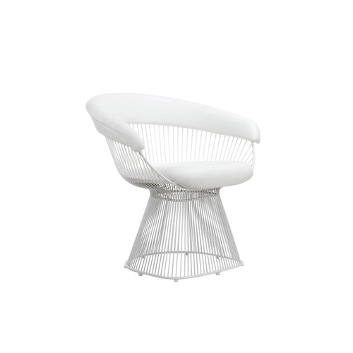 Coll 33 Inch Accent Chair, Slatted Metal Curved Back, White Faux Leather