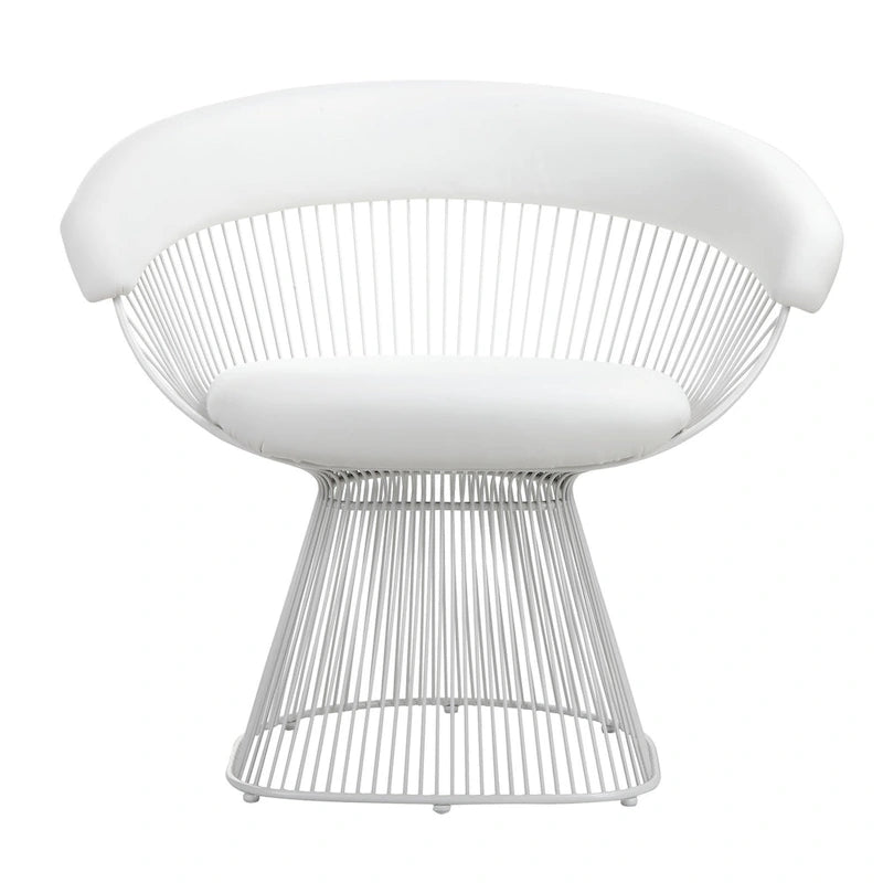 Fauteuil d'appoint de 84 cm, dossier incurvé en métal à lattes, similicuir blanc