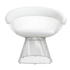 Fauteuil d'appoint de 84 cm, dossier incurvé en métal à lattes, similicuir blanc