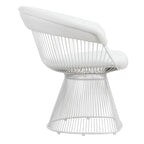 Fauteuil d'appoint de 84 cm, dossier incurvé en métal à lattes, similicuir blanc