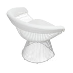 Fauteuil d'appoint de 84 cm, dossier incurvé en métal à lattes, similicuir blanc