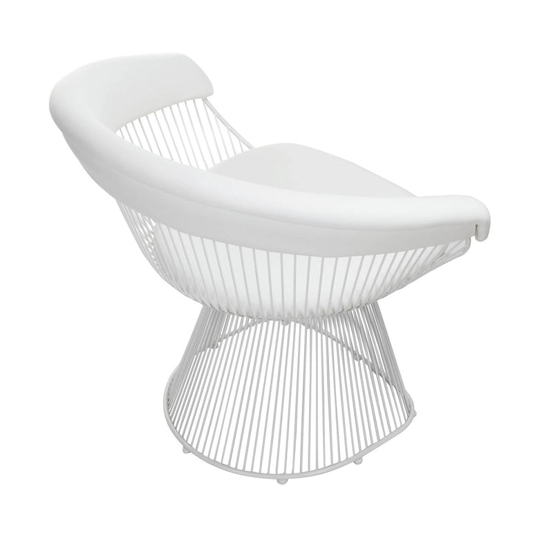 Fauteuil d'appoint de 84 cm, dossier incurvé en métal à lattes, similicuir blanc