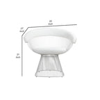 Fauteuil d'appoint de 84 cm, dossier incurvé en métal à lattes, similicuir blanc