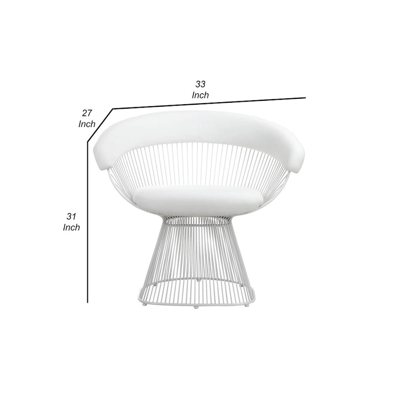 Fauteuil d'appoint de 84 cm, dossier incurvé en métal à lattes, similicuir blanc